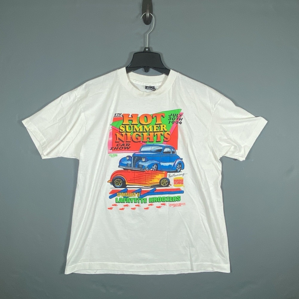 Vintage 1994 Hot Summer Nights Car Show T Shirt XL Fruit of the Loom Burger King